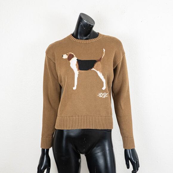 Lauren Ralph Lauren Instarsia-Knit Beagle Cotton Jumper Sweater brown M - Picture 4 of 10